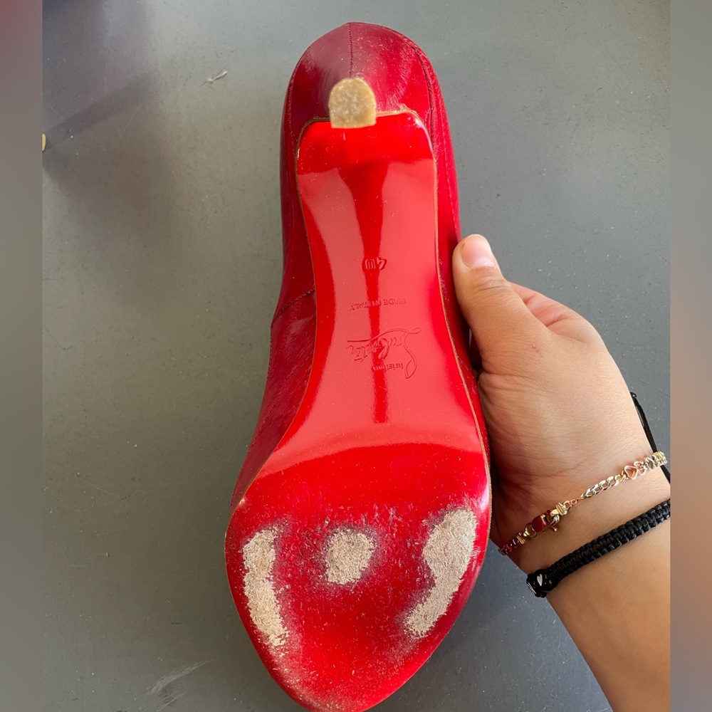 Christian Louboutin red eel skin leather peep toe platform heels size 10/ 40 - Picture 8 of 9